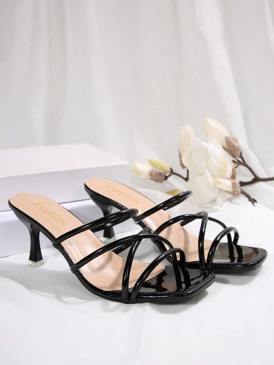 Sandálias femininas plus size confortáveis, simples, cruzadas, bico quadrado, salto alto, salto agulha, sapatos casuais, moda praia, para o verão
