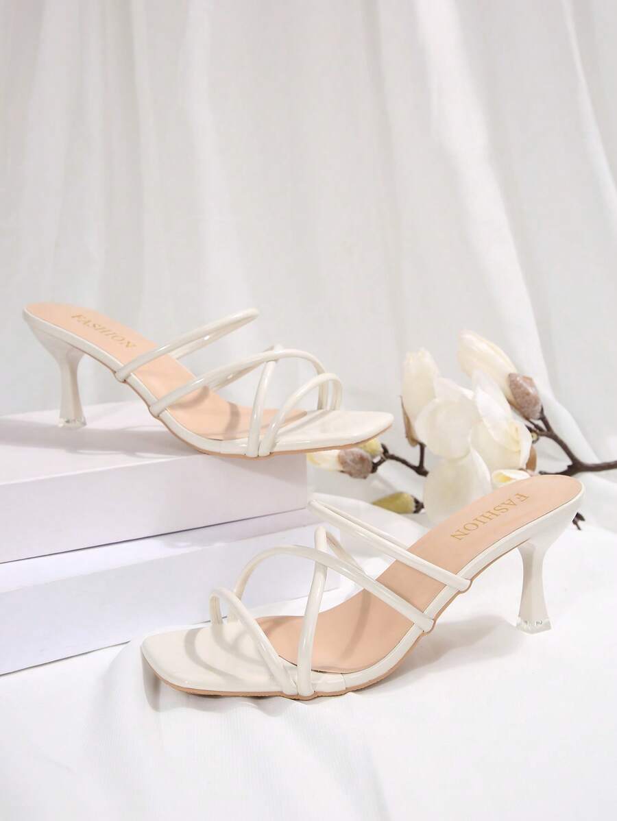 Sandálias femininas plus size confortáveis, simples, cruzadas, bico quadrado, salto alto, salto agulha, sapatos casuais, moda praia, para o verão