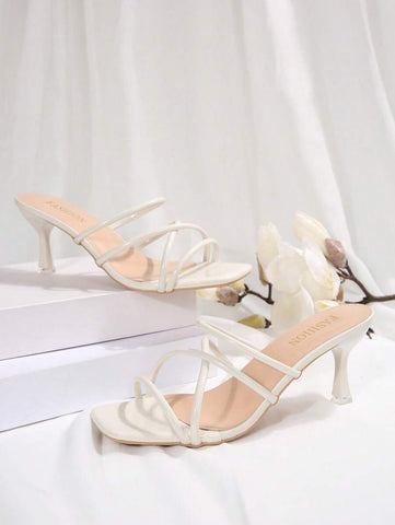 Sandálias femininas plus size confortáveis, simples, cruzadas, bico quadrado, salto alto, salto agulha, sapatos casuais, moda praia, para o verão