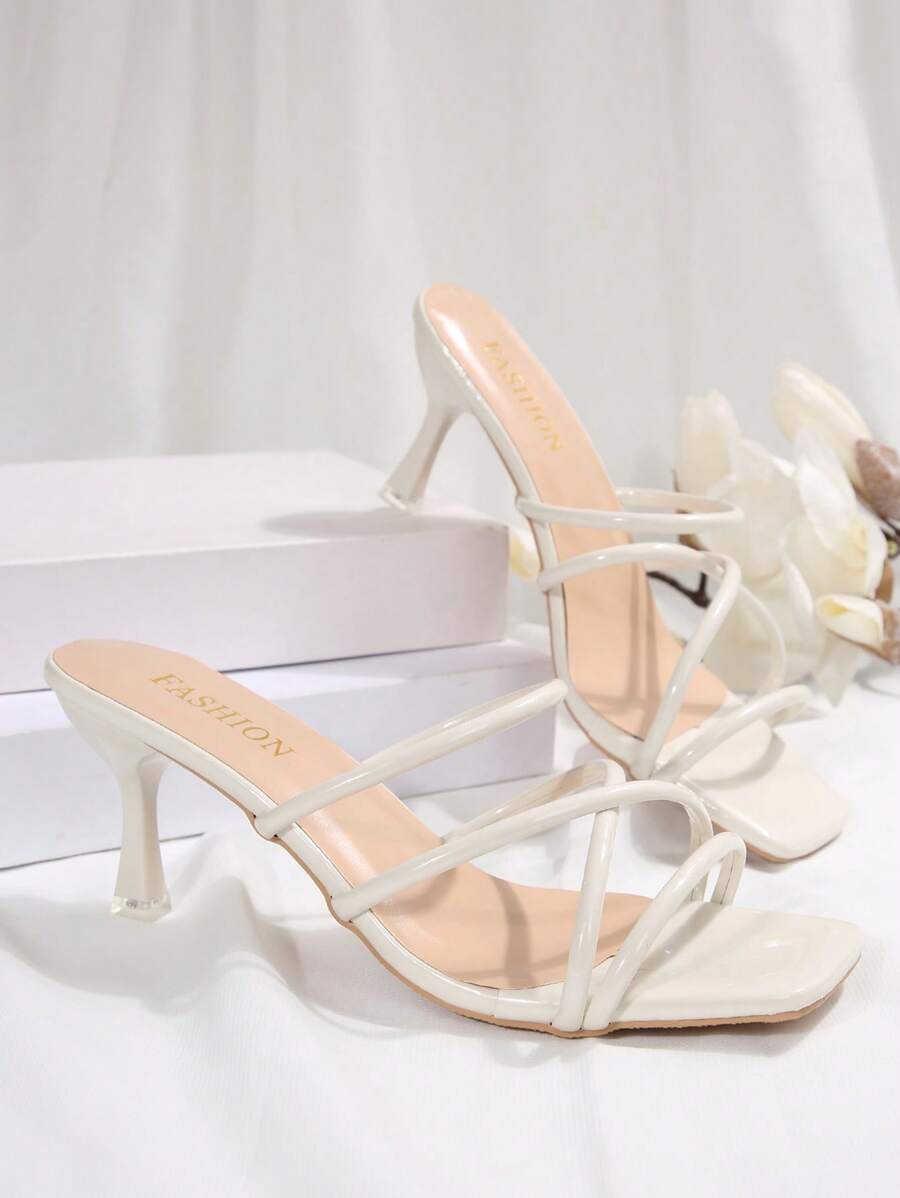 Sandálias femininas plus size confortáveis, simples, cruzadas, bico quadrado, salto alto, salto agulha, sapatos casuais, moda praia, para o verão