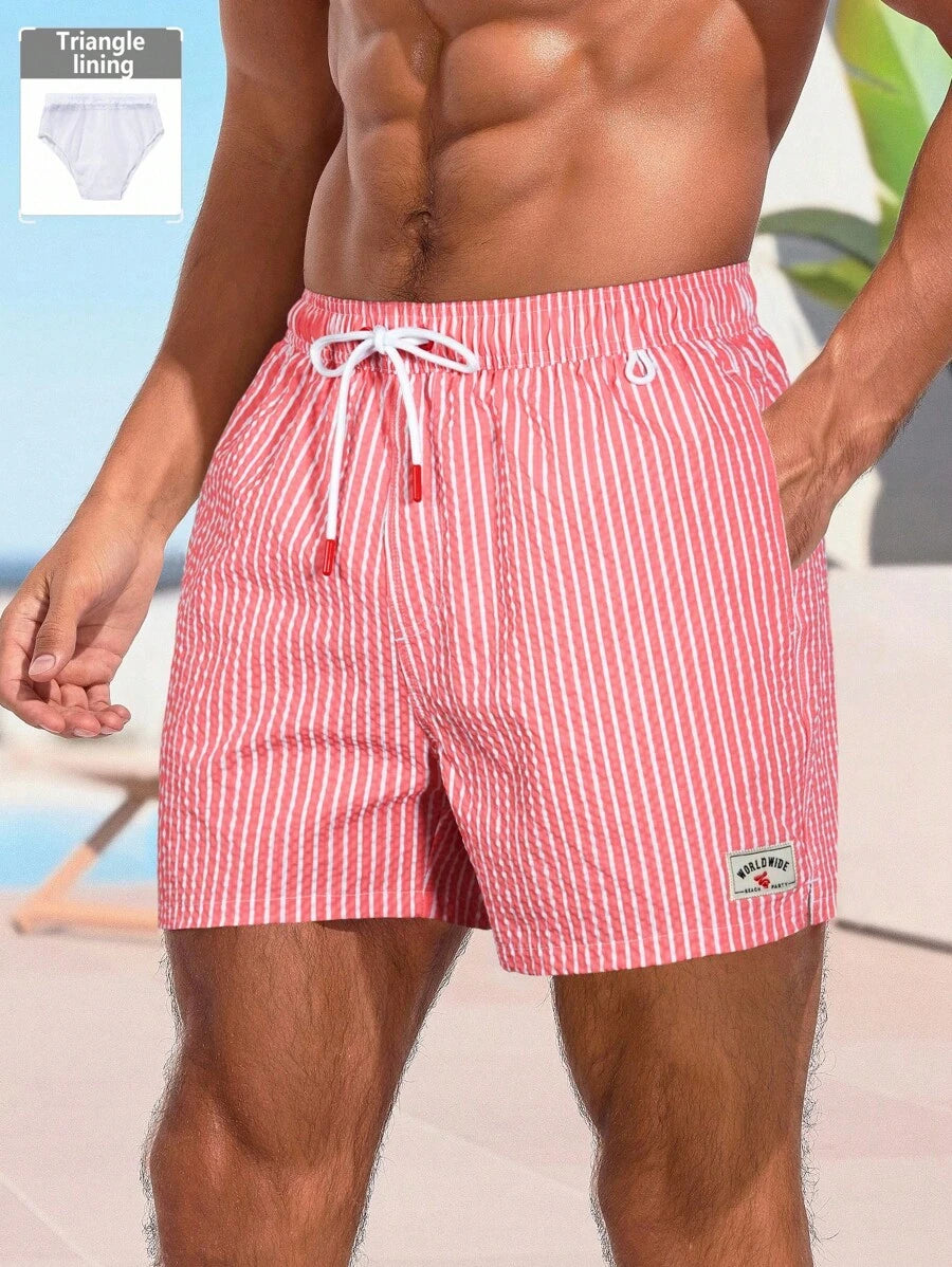 Horizaway Shorts de praia listrados com cordão na cintura para homens