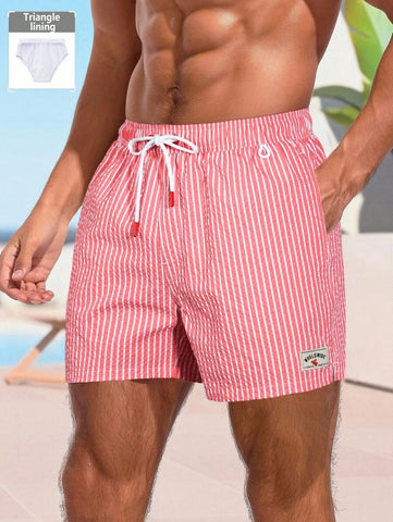 Horizaway Shorts de praia listrados com cordão na cintura para homens