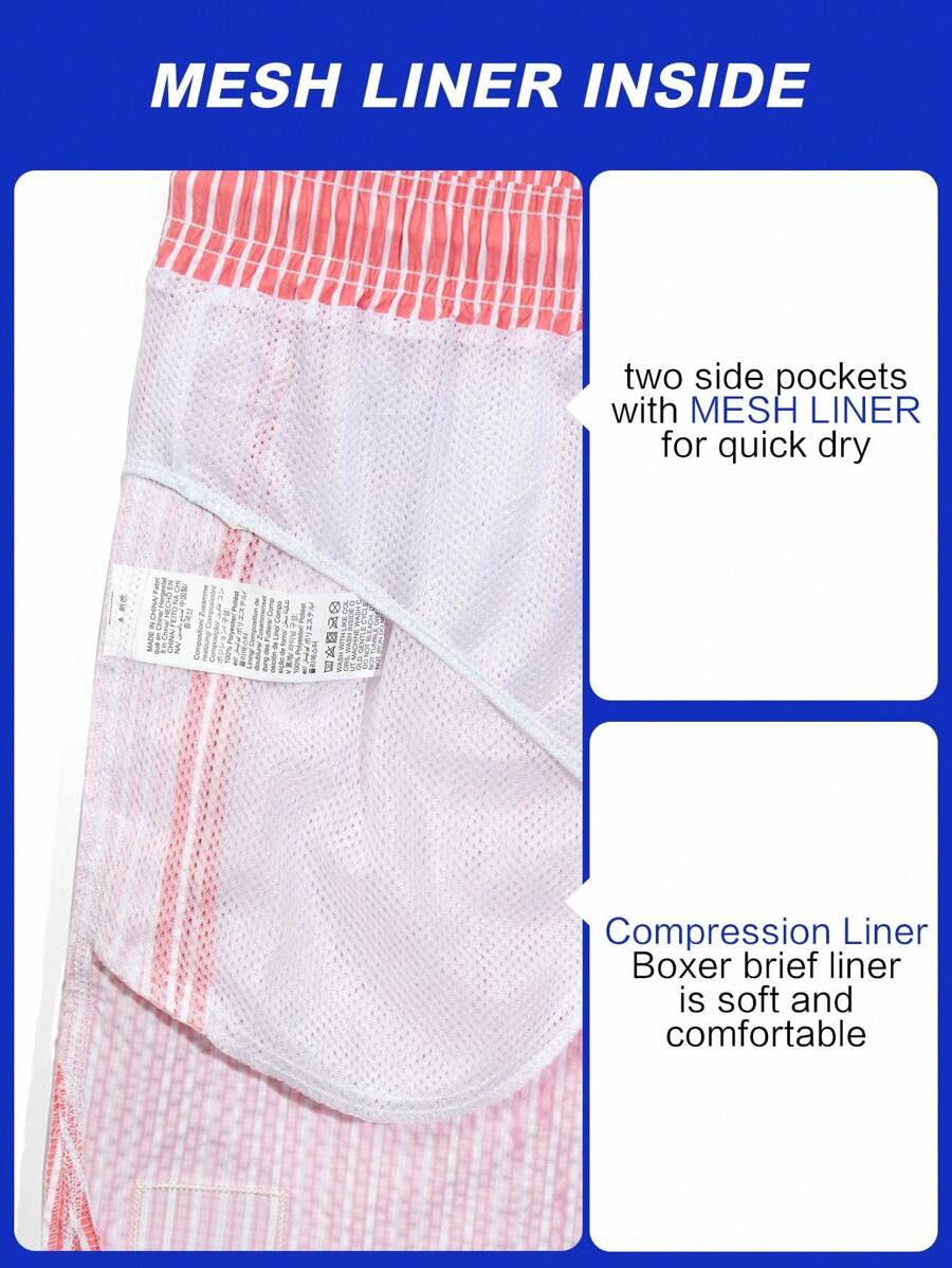 Horizaway Shorts de praia listrados com cordão na cintura para homens