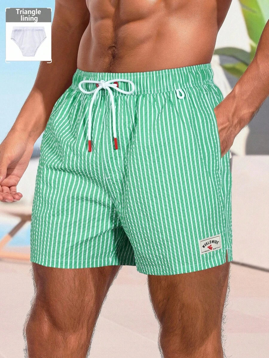 Horizaway Shorts de praia listrados com cordão na cintura para homens