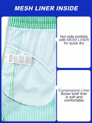 Horizaway Shorts de praia listrados com cordão na cintura para homens
