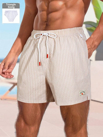 Horizaway Shorts de praia listrados com cordão na cintura para homens