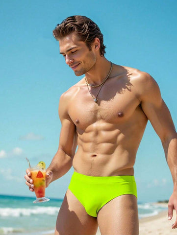 Manfinity Swimmode Calções de banho lisos com cintura elástica para homem