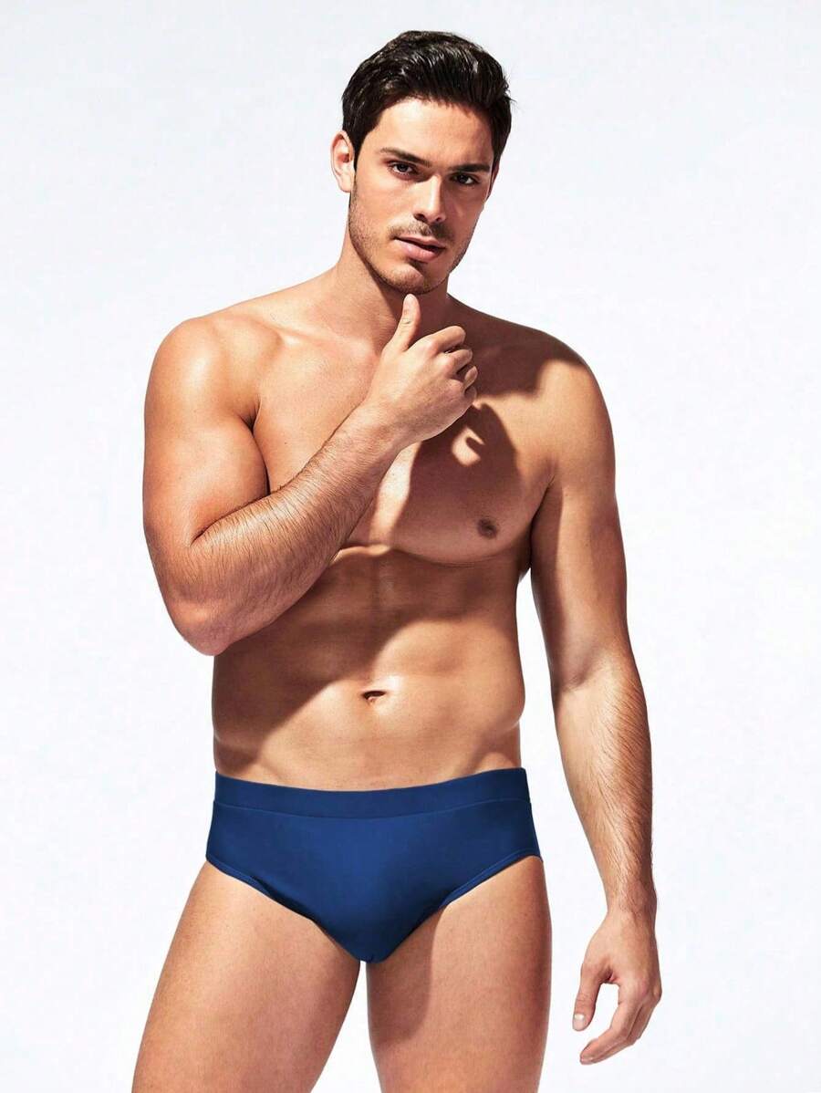 Manfinity Swimmode Calções de banho lisos com cintura elástica para homem