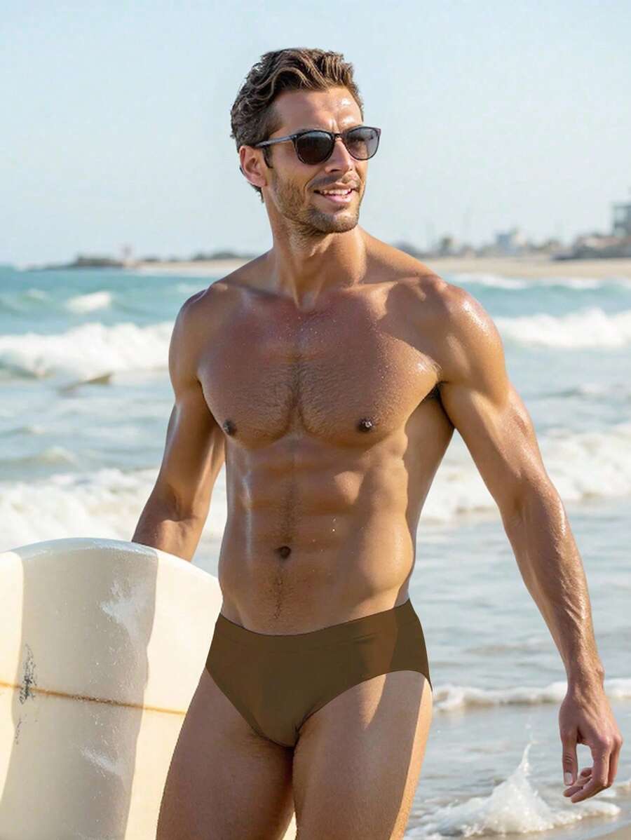 Manfinity Swimmode Calções de banho lisos com cintura elástica para homem