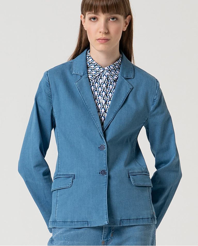 Blazer cruzado simples  2 botões Azul-celeste