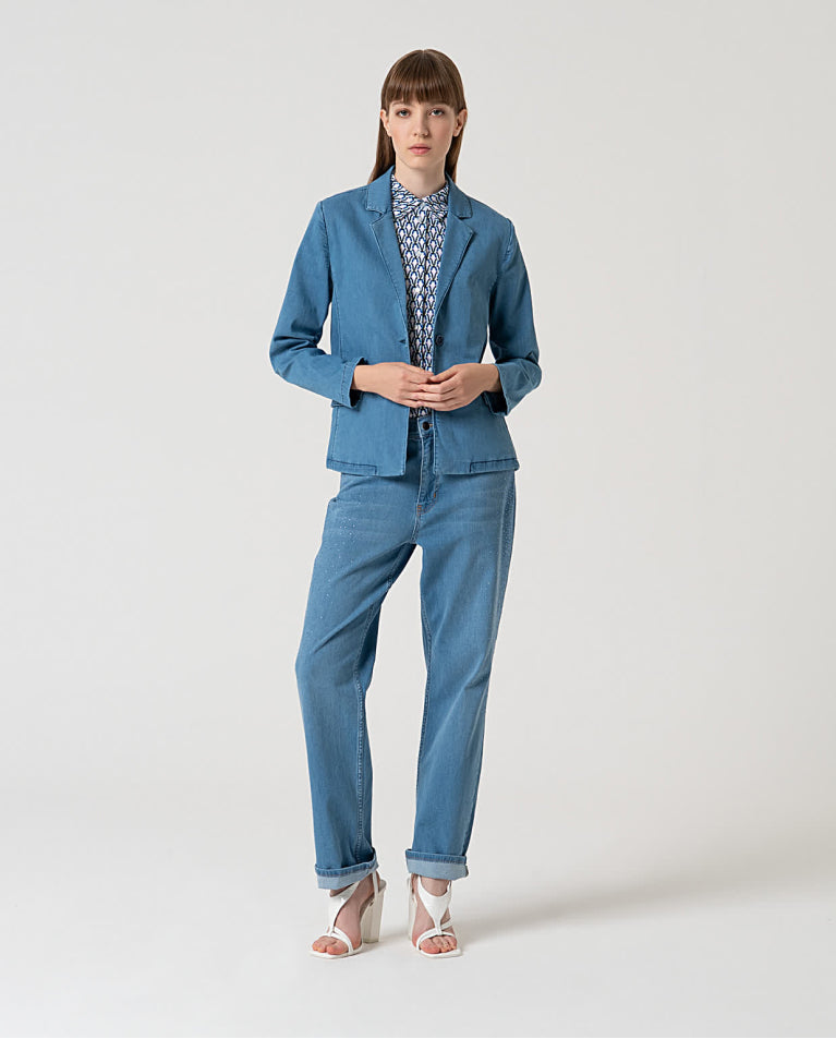 Blazer cruzado simples  2 botões Azul-celeste