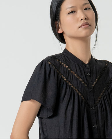 Blusa gola mandarim aberta com mangas bufantes Branco