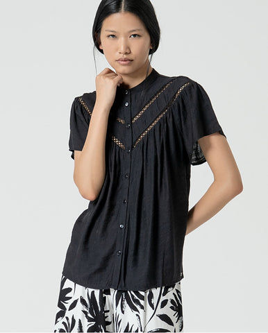 Blusa gola mandarim aberta com mangas bufantes Branco