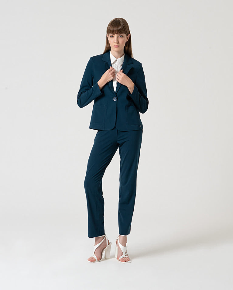 Blazer cruzado simples  1 botão Azul petróleo