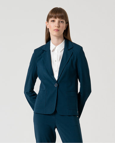 Blazer cruzado simples  1 botão Azul petróleo