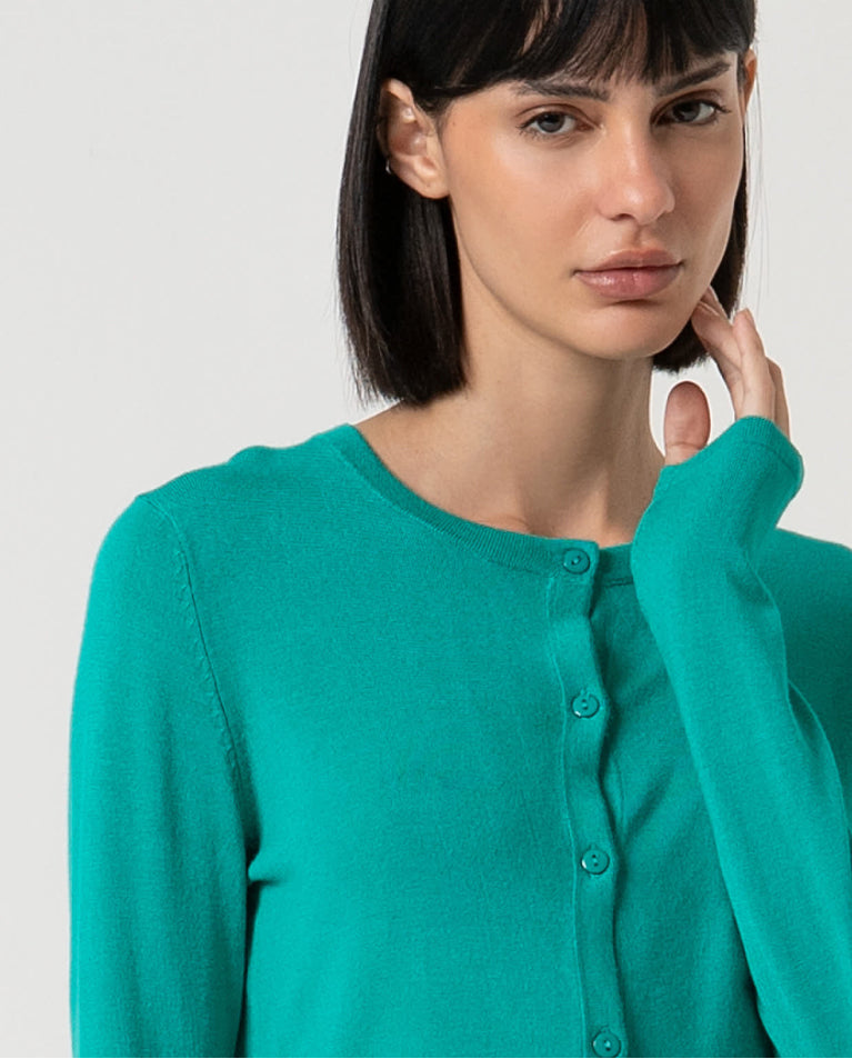 Cardigan ajustado com gola redonda Esmeralda