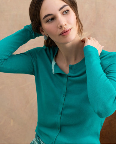 Cardigan ajustado com gola redonda Esmeralda