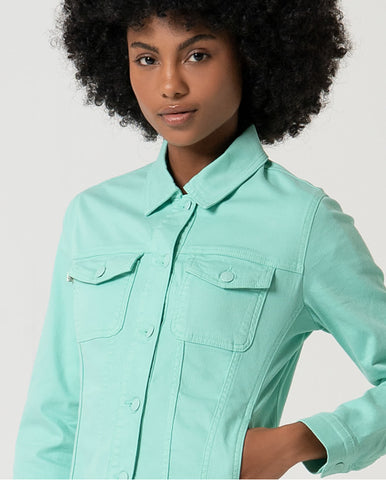 Jaqueta curta estilo jeans Verde água