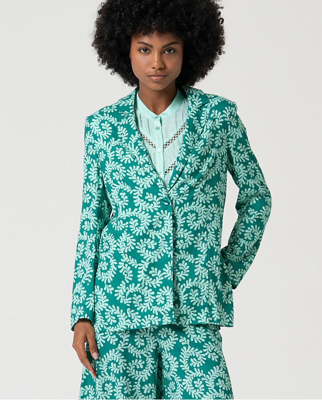 Blusa de manga curta com detalhe de ornamento Verde água