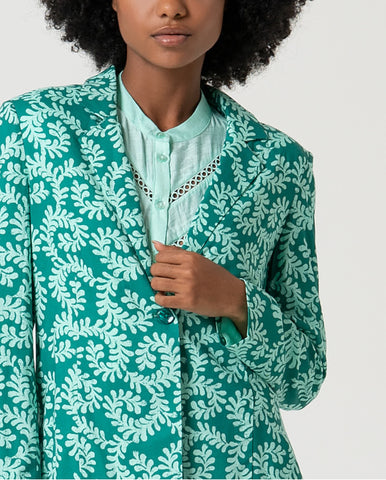 Blusa de manga curta com detalhe de ornamento Verde água