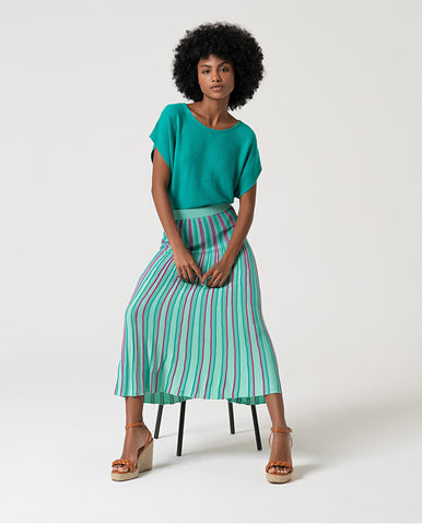 Blusa de manga curta com detalhe de ornamento Verde água