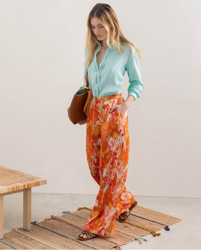 Blusa de manga curta com detalhe de ornamento Laranja