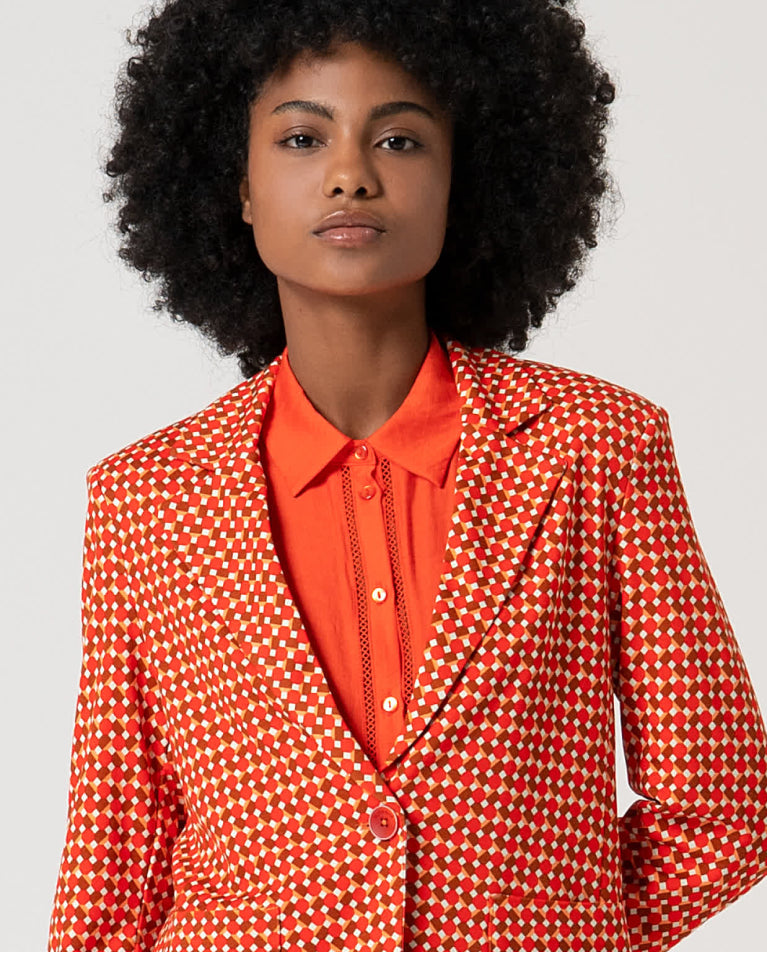 Blazer cruzado simples  1 botão Vermelho