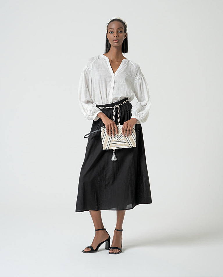 Blusa gola mandarim aberta com mangas bufantes Branco