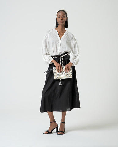 Blusa gola mandarim aberta com mangas bufantes Branco