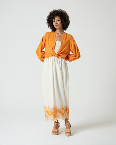 Blusa gola mandarim aberta com mangas bufantes Laranja