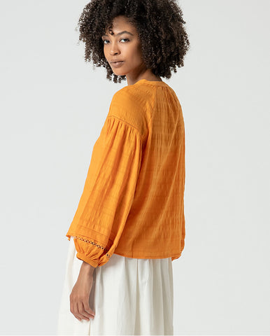 Blusa gola mandarim aberta com mangas bufantes Laranja