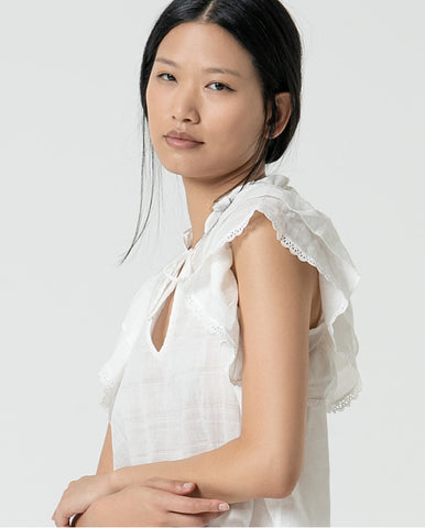 Blusa gola mandarim aberta com mangas bufantes Branco