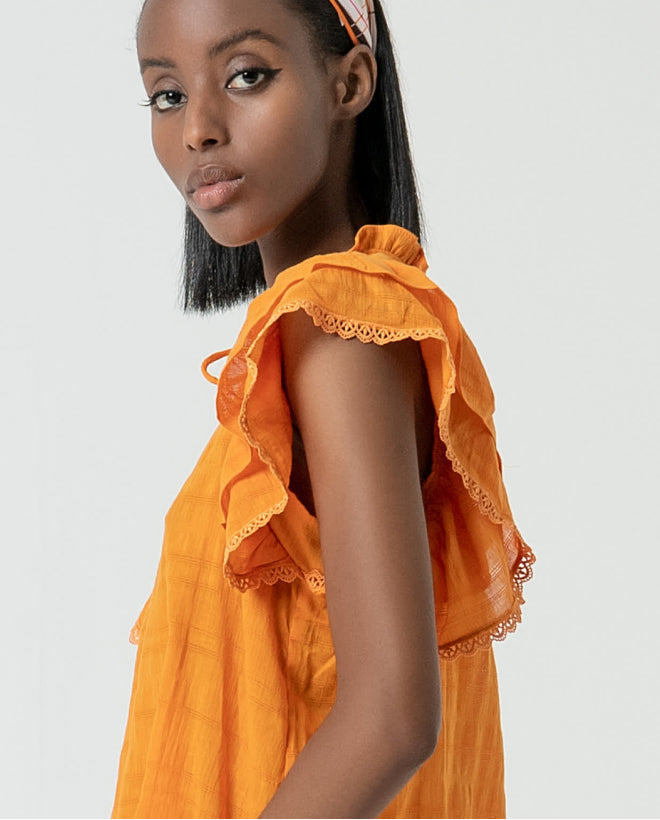 Blusa gola mandarim aberta com mangas bufantes Laranja