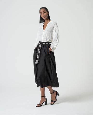 Blusa gola mandarim aberta com mangas bufantes Branco