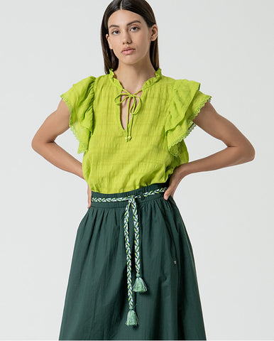 Blusa de manga curta com detalhe de ornamento Verde água