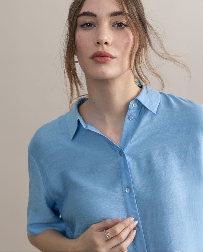 Blusa de manga curta com detalhe de ornamento Laranja