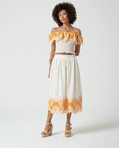 Blusa gola mandarim aberta com mangas bufantes Laranja