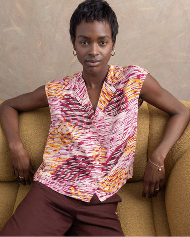 Blusa gola mandarim aberta com mangas bufantes Laranja