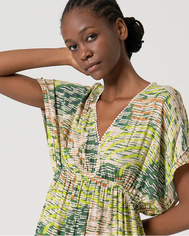 Cardigan longo de crochê abotoado Verde