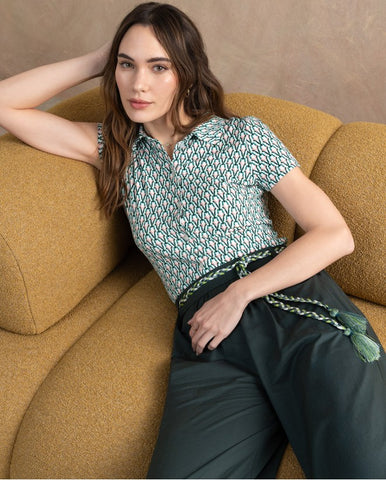 Blusa de manga curta com detalhe de ornamento Laranja