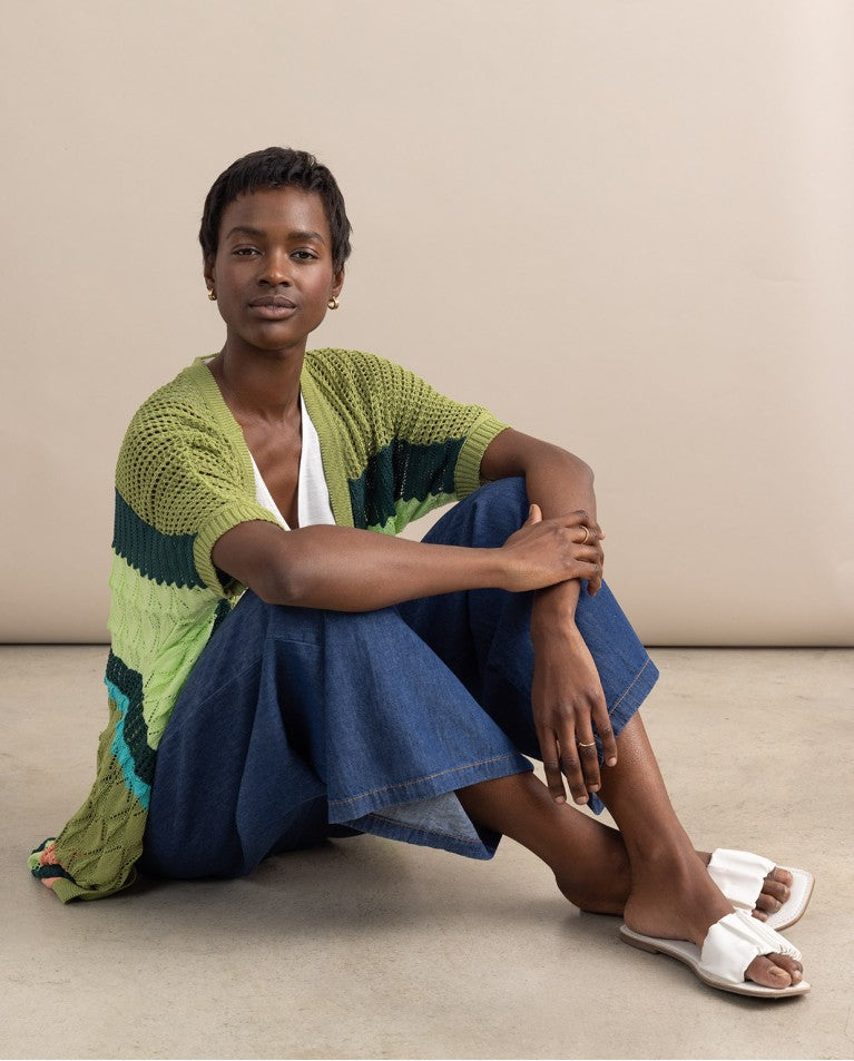 Cardigan longo de crochê abotoado Verde