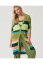 Cardigan longo de crochê abotoado Verde