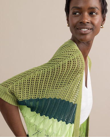 Cardigan longo de crochê abotoado Verde